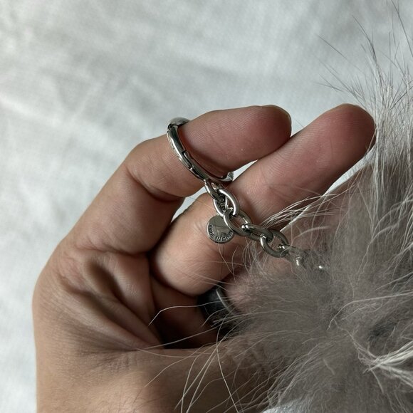 Michael Kors Fur Pom Keychain Bag Charm GRAY FUZZY FOB Silver Hardware Bunny - Picture 2 of 6